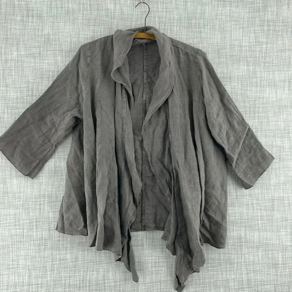 B.Loose Linen open front Top Womens 1X brown 4099 - Picture 1 of 8